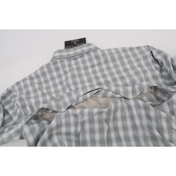 Simms Big Sky Long Sleeve XL Gray Plaid Vented Pearl Snap Western Shirt UPF 50 - Picture 6 of 12